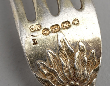 Rare Palm Pattern Gilded Silver Dessert Fork - George Adams, Chawner & Co.
